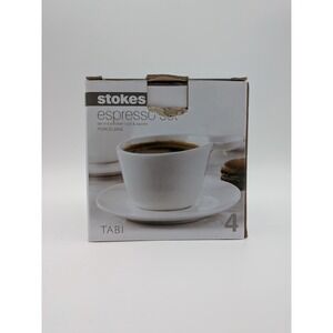 Stokes White Espresso Set (4) TABI Porcelain Cups & Saucers